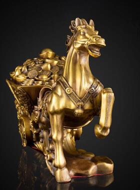 纯铜马摆件马拉金箱马上发财马拉元宝马拉车招财办公室开 业礼品