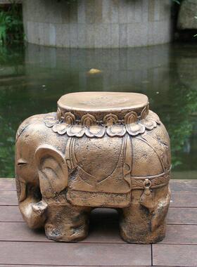 新中式客厅换鞋凳子大象动物石凳玄关摆件装饰工艺品户外仿古矮凳