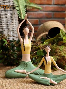 现代少女感活力瑜伽女孩装饰 客厅书房家居娃娃树脂彩绘礼物摆件