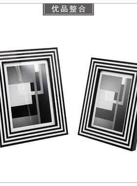 样板间桌面简约家居摆件北欧软装饰品格子边框相架两件套XJ13-1