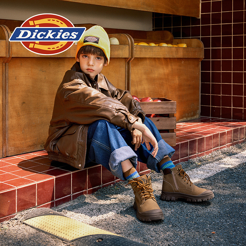 Dickies男童靴子秋冬新款棉鞋儿童马丁靴女童冬靴户外雪地靴鞋子