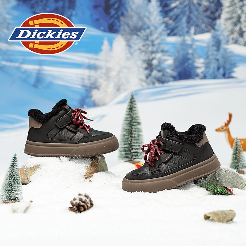 Dickies儿童板鞋2025新款加绒保暖高帮男童女童运动休闲鞋雪地靴,淘宝优惠券,粉丝福利购,淘宝优惠卷