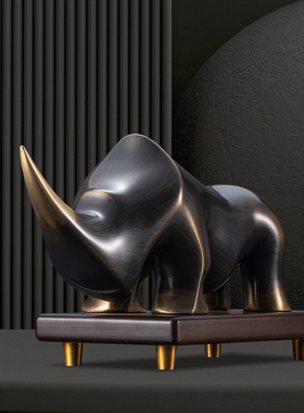 轻奢高档创意g铜犀牛家居装饰品客厅玄关酒柜高级感小众办公室摆