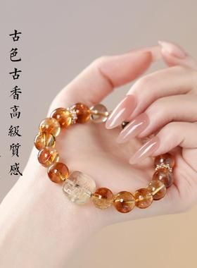 招财天然黄塔晶手链高级感黄虎眼