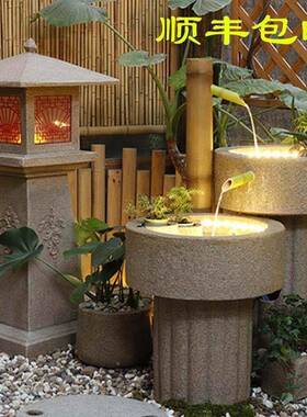 日式竹子流水摆泉客厅装饰件品室内庭院景观假山喷6602水风轮