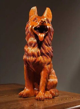 速发花梨木雕刻狗摆木居件十二生肖旺财狼狗家实客厅办公室玄关装
