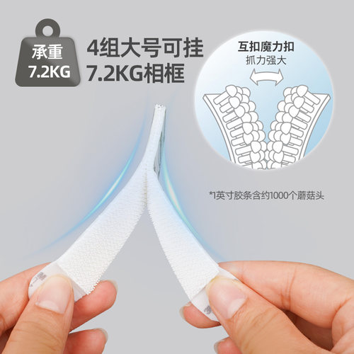 3M墙纸墙布专用双面胶高粘度魔力扣挂画胶条神器墙面固定贴免打孔不伤墙无痕免钉胶强力粘墙魔术贴带背胶相框 - 图1