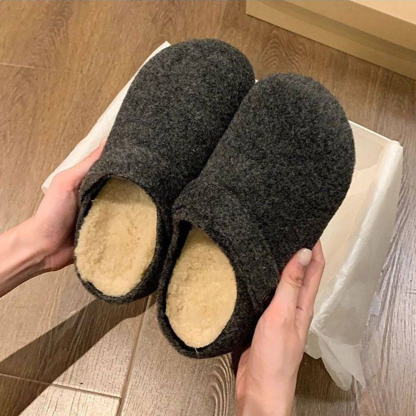 懒人包头拖鞋居家办公室复古毛毡博肯半拖鞋2025冬季新款两穿舒适,淘宝优惠券,粉丝福利购,淘宝优惠卷