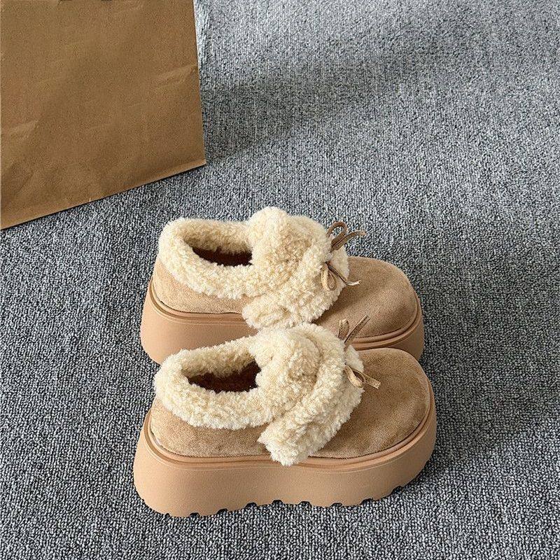 2026冬新款小个子增高蝴蝶结棉鞋加绒保暖毛绒雪地厚底全包勃肯鞋,淘宝优惠券,粉丝福利购,淘宝优惠卷