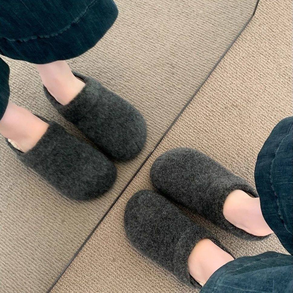 懒人包头拖鞋居家办公室复古毛毡博肯半拖鞋2025冬季新款两穿舒适,淘宝优惠券,粉丝福利购,淘宝优惠卷