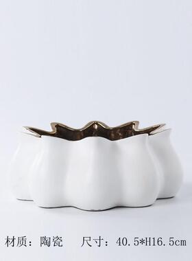 轻奢现代白色银色波浪纹几何陶瓷花瓶玄关电视柜创意干花插花花器