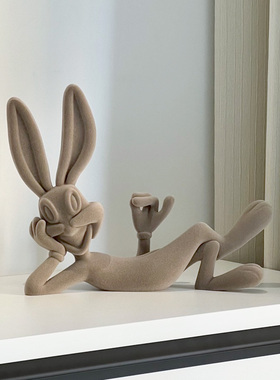 速发简约潮玩躺客兔子摆件姿厅办家室电视柜玄关创意公居装饰