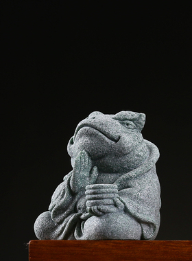 热销禅意中式国潮风青砂石迷你小麒麟金蟾动物摆件家居客厅鱼缸造