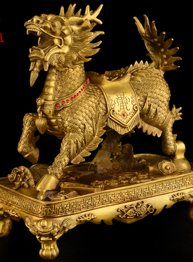 热销铜麒麟摆件一对纯铜火麒麟客厅办公室家用福禄麒麟大号