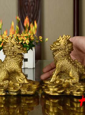 热销纯铜麒麟摆件一对办公室桌面客厅家居饰品开业礼品工艺品中式