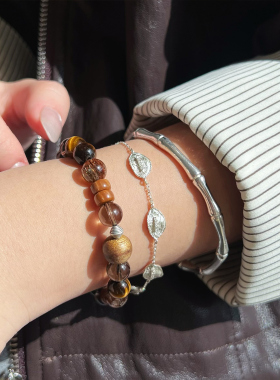 【热摩卡】天然净体茶晶手串闪电黄虎眼奇楠沉香送女友水晶手链女