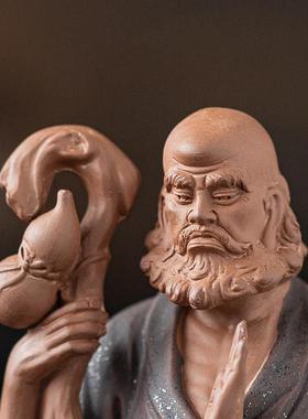 中式禅意渡江达摩祖师摆件手工陶瓷工艺品家居客厅博古架桌面装饰