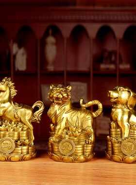 速发阁全铜十二生肖鼠件属摆牛虎兔龙艺马猴鸡狗猪家居装饰工蛇品