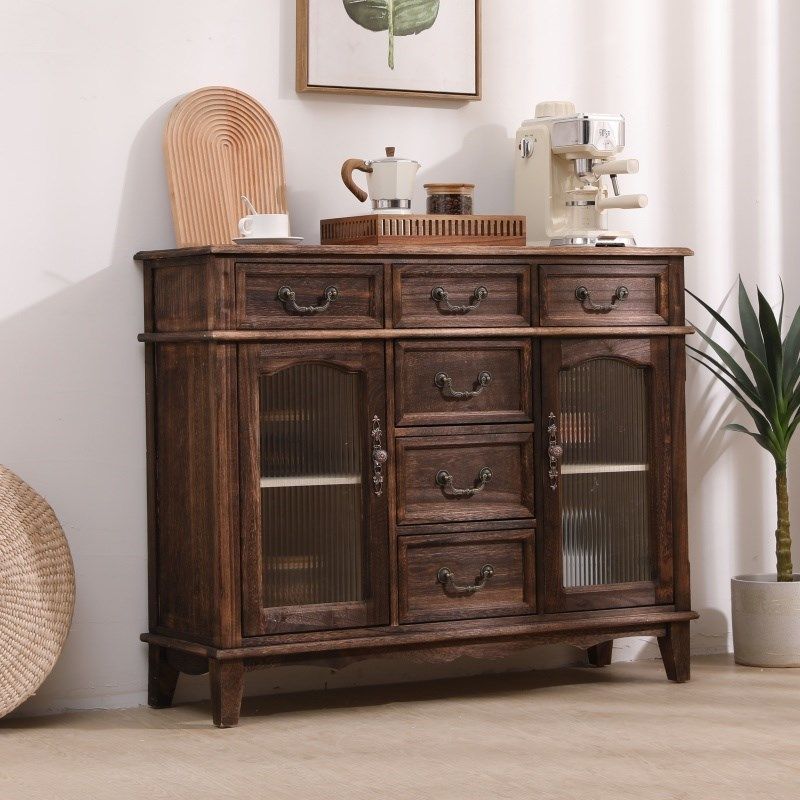 中式实木餐边柜家用玄q关客厅储物柜收纳大容量复古藤编酒柜茶水,淘宝优惠券,粉丝福利购,淘宝优惠卷