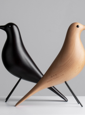 鸽子装饰木质实木鸟样板房软装饰品原木设计师办R公室创意书架摆