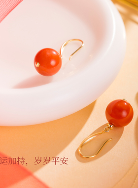 国风红色耳饰南红玛瑙耳环女款纯银新中式高级感天然宝石耳坠长款