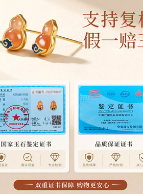 天然南红葫芦耳钉精致高级感纯银款珐琅耳饰国风红色玉石官方正品