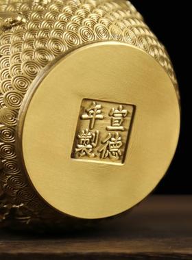 黄铜高档茶叶罐家用带盖茶叶罐办公室摆件黄铜工艺品