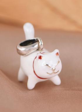 网红- 925银吊坠挂件 卡通文艺小花猫项链坠吊饰女款宠物配饰