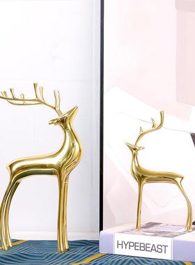 轻奢纯铜鹿摆件紫水晶石鹿角样板间电视柜乔迁婚庆礼物家居装饰品