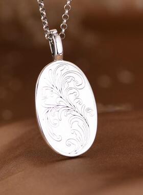 网红- 925银吊坠 复古潮人时尚常青藤滴油小猫椭圆银牌吊饰男女