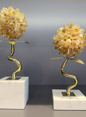 轻奢现代简约粉色水晶球白色大理石底座酒柜客厅装饰品家居摆件