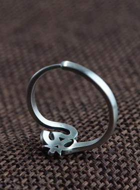 网红-925银复古工艺跨境饰品佛经嗡字银戒指女士梵文经文银指环