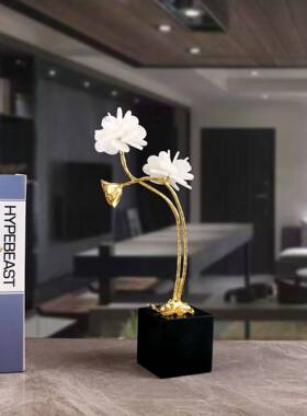 轻奢简约白色水晶花摆件客厅电视柜书房桌面家居装饰品工艺品
