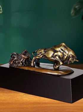 中式黄铜耕牛雕塑摆件 青铜拓荒牛 奋斗铜牛办公家居桌面装饰礼品