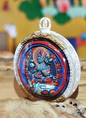 西藏矿物质彩绘擦擦佛像嘎乌盒吊坠本命佛绿度母随身唐卡小佛像