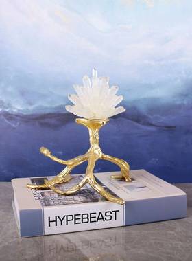 轻奢白色水晶石花合金底座摆件家居卧室客厅酒柜软装装饰品