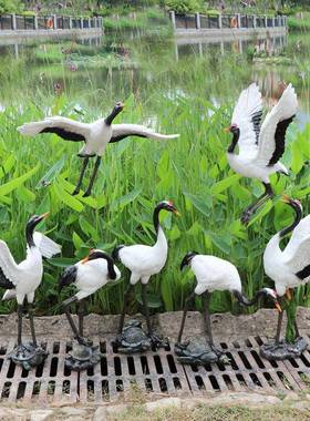 仿落真大丹顶鹤件白鹤雕塑喷水型动物地仙TWV鹤模户外假山庭摆院