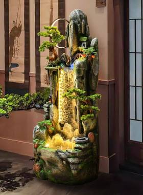 QEJ大型假山流水喷泉环景观落鱼室池地庭院玄关办公景观加湿器循