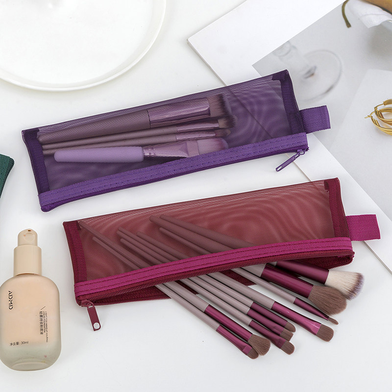 复古色迷你平面长方形网纱笔袋学生考试透明网铅笔文具袋尼龙网格文具袋小学生专用大容量便携式简约拉链式,淘宝优惠券,粉丝福利购,淘宝优惠卷