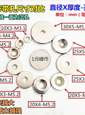 带孔强磁钕铁硼强磁钢吸铁石圆形打孔强力磁铁磁石稀土永磁强磁铁