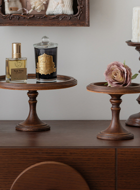 retro复古镜面托盘摆件装饰仿古摆盘香水香薰烛台道具小底座摆台