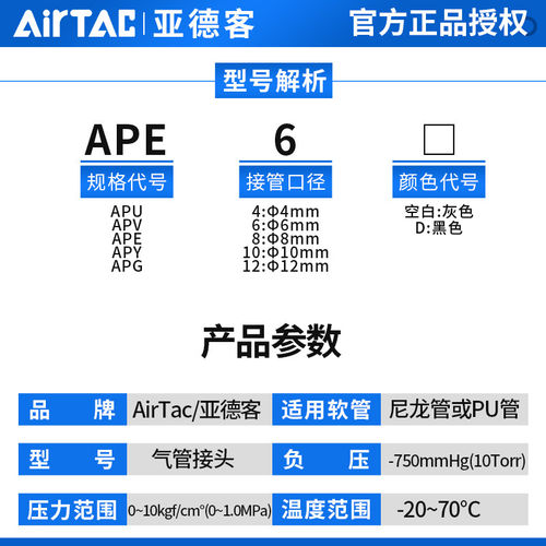 亚德客气动快速接头APU直通APG APE变径APY三通气管快插4 6 8 10 - 图0