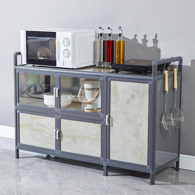 Kitchen storage rack multi-layer multi-functional cabinet floor-standing storage cabinet aluminum alloy cupboard household door storage cabinet