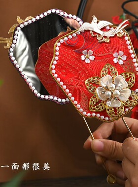 教师节手工diy团扇材料国风迷你镜面宋锦扇子手持镜活动礼品