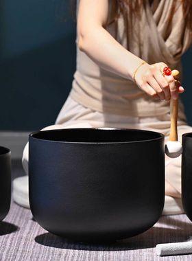 水晶钵瑜伽音钵水晶颂钵黑色音乐碗冥想瑜伽套装消磁水晶佛音钵