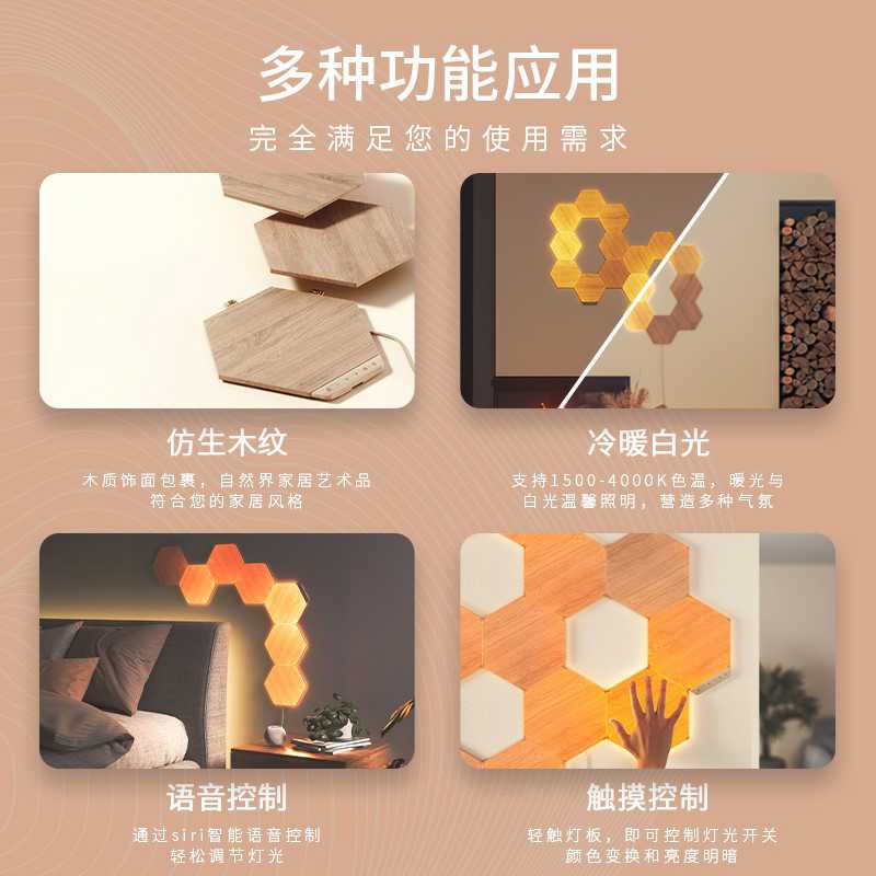 Nanoleaf奇光小蜂巢木纹奇光板LED灯发光板会跳舞的氛围灯Homekit - 图2