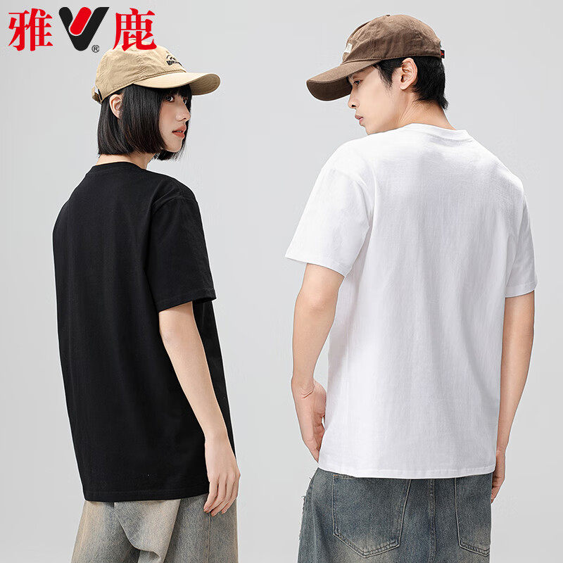 yaloo/雅鹿重磅纯棉短袖T恤圆领潮牌休闲男女款半袖印花打底衫002