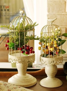 热销整体花艺摆件 复古欧式鸟笼风格烛台家居饰品高脚烛台摆件