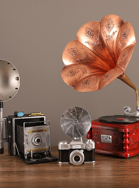 热销复古老式留声机摆件欧式客厅家居酒柜装饰品美式唱片机模型道