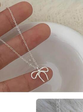 微晚S银色不规则蝴蝶结项链女简约日常韩国东大门ins风颈链潮